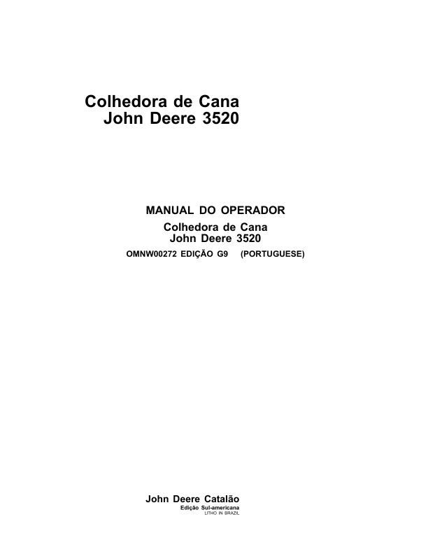 John Deere 3520 Sugarcane Harvester Operators Manual OMNW00272-G9 PT - Image 2
