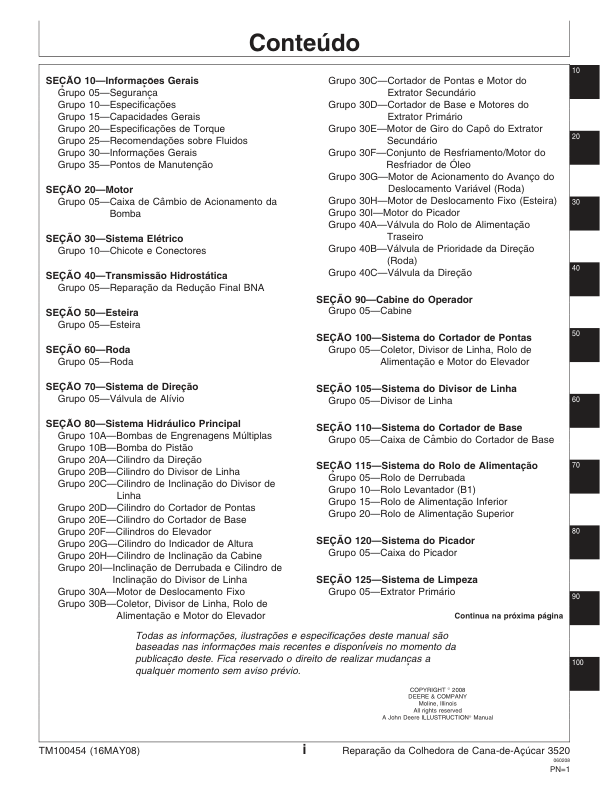 John Deere 3520 Sugarcane Harvester Repair Manual TM100454 PT - Image 6