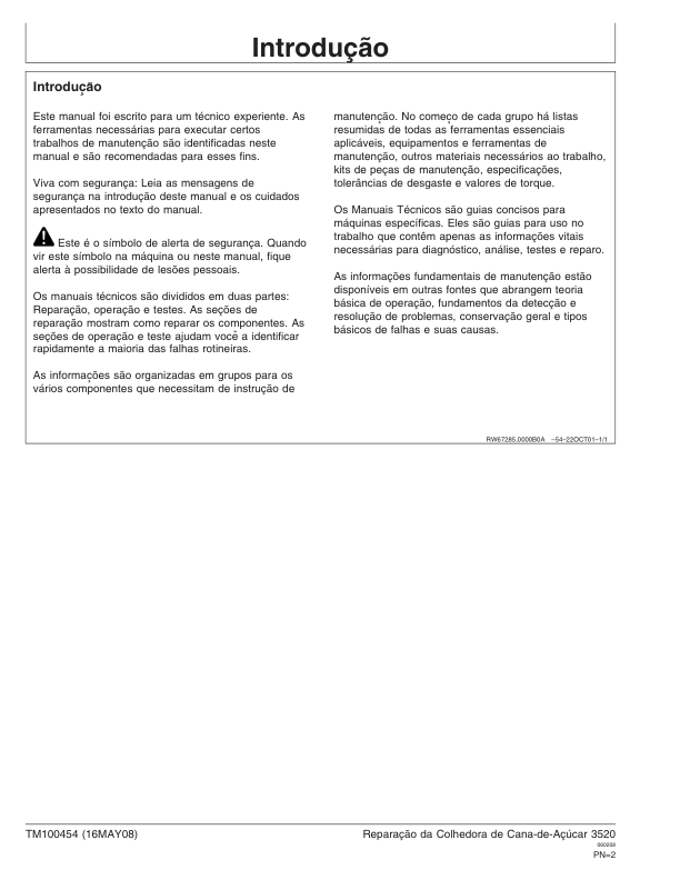 John Deere 3520 Sugarcane Harvester Repair Manual TM100454 PT - Image 5