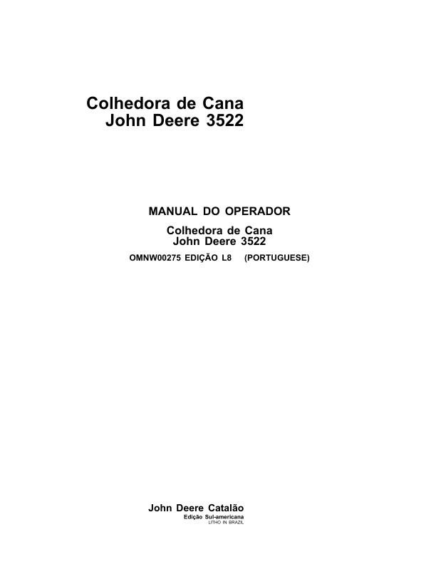 John Deere 3522 Sugarcane Harvester Operators Manual OMNW00275-L8 PT - Image 2