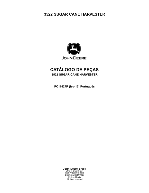 John Deere 3522 Sugarcane Harvester Parts Catalog PC11427P PT - Image 2