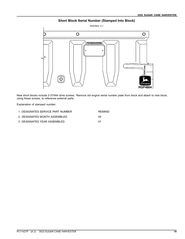 John Deere 3522 Sugarcane Harvester Parts Catalog PC11427P PT - Image 11