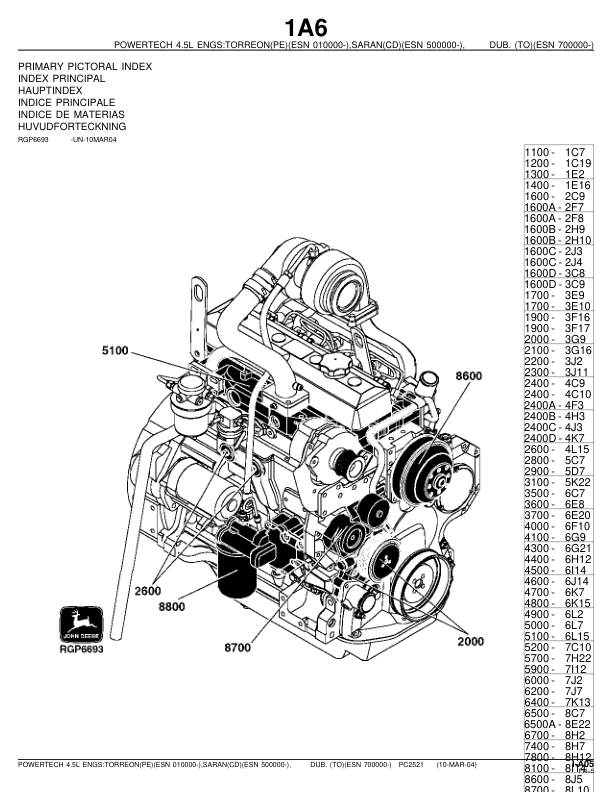John Deere 4.5 L 4045 Engine Parts Catalog PC2521 - Image 8