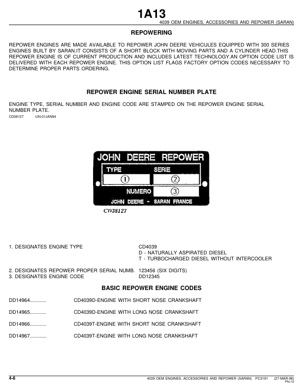 John Deere 4039 Engine Parts Catalog PC3191 - Image 6
