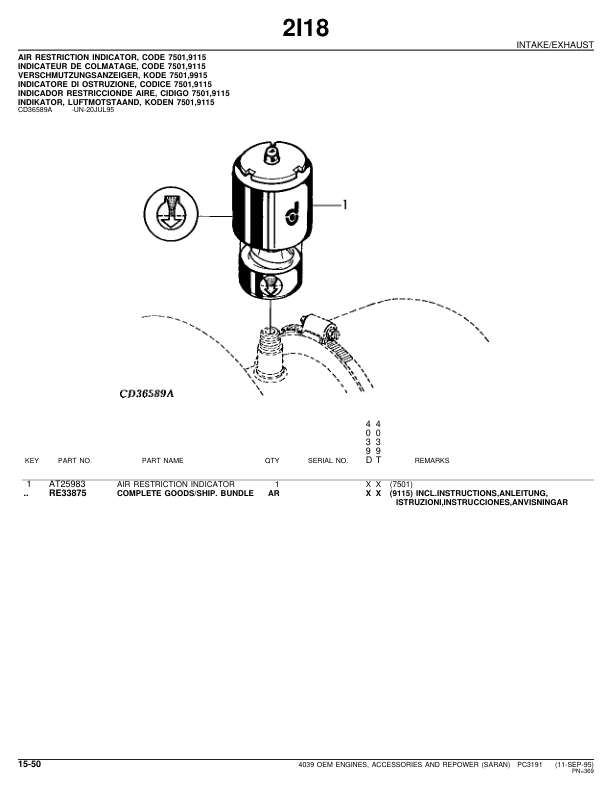 John Deere 4039 Engine Parts Catalog PC3191 - Image 21
