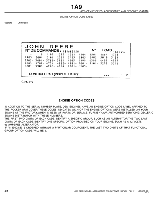 John Deere 4039 Engine Parts Catalog PC3191 - Image 14