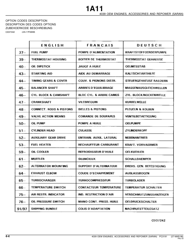 John Deere 4039 Engine Parts Catalog PC3191 - Image 4