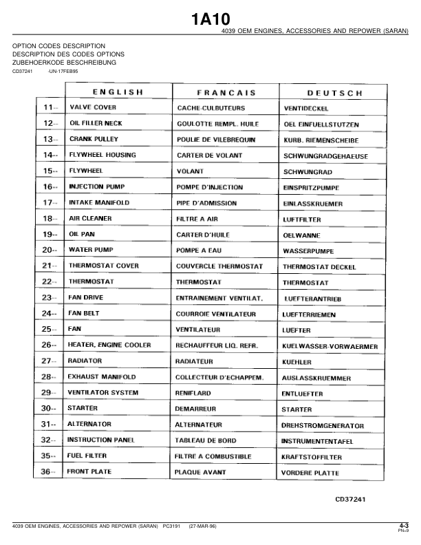 John Deere 4039 Engine Parts Catalog PC3191 - Image 3