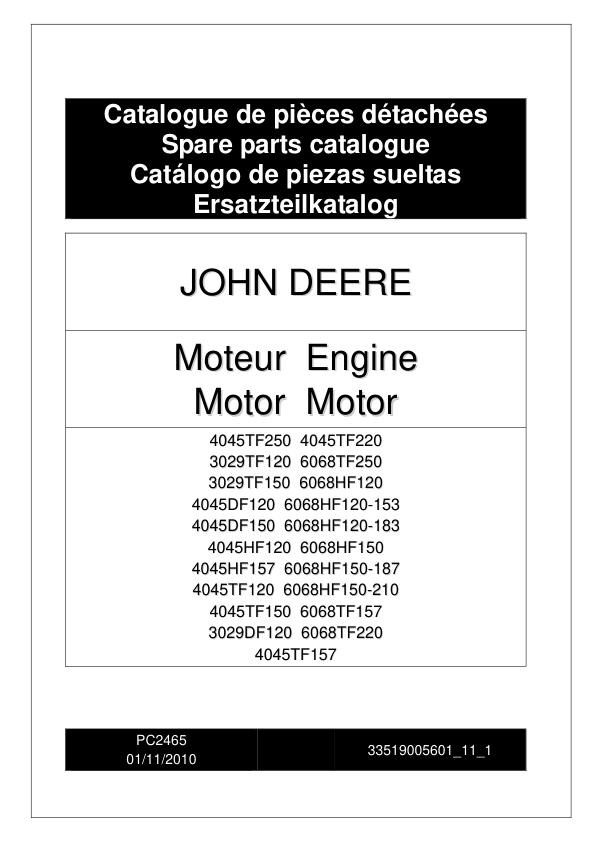 John Deere 4045 3029 6068 TF HF DF Series Engine Parts Catalog PC2465 - Image 2