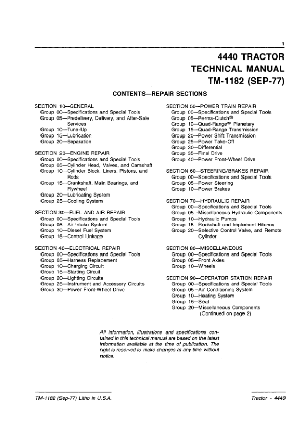 John Deere 4440 Tractor Service Manual TM1182 - Image 4