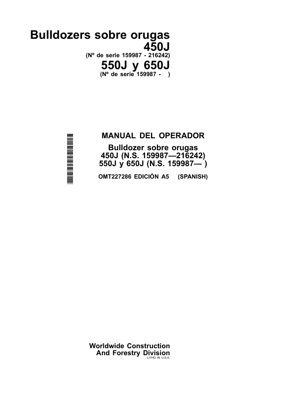 John Deere 450J 550J 650J Bulldozer Operators Manual OMT227286-A5 ES - Image 2