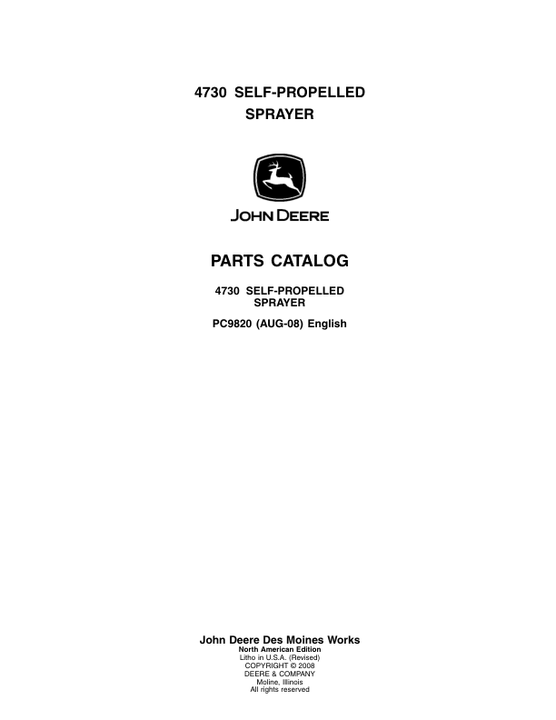 John Deere 4730 Sprayer Parts Catalog PC9820 - Image 2