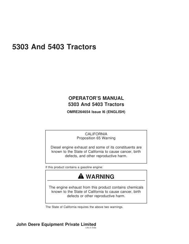 John Deere 5303 5403 Tractor Operators manual OMRE264654-I6 - Image 2