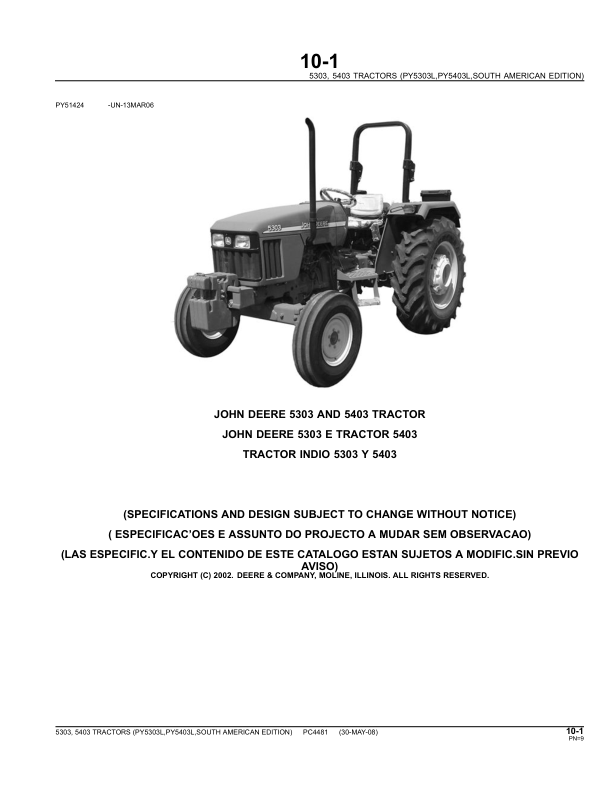 John Deere 5303 5403 Tractor Parts Catalog PC4481 - Image 3