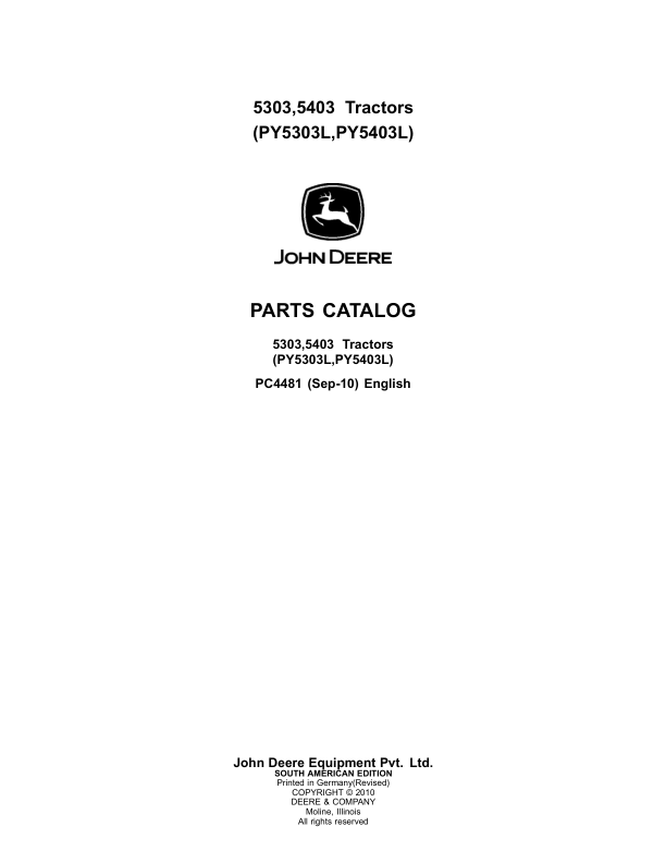John Deere 5303 5403 Tractor Parts Catalog PC4481 - Image 2