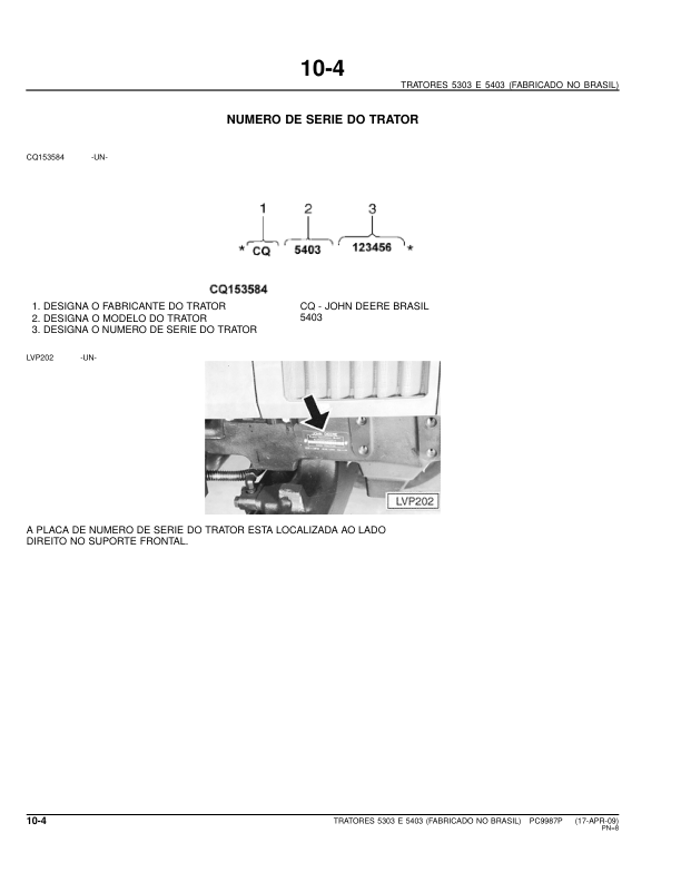 John Deere 5303 5403 Tractor Parts Catalog PC9987P PT - Image 3