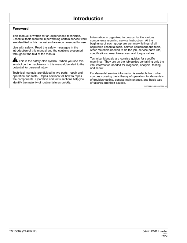 John Deere 544 4WD Wheel Loader with 6068HDW74 Engine Repair Technical Manual TM10689 - Image 3