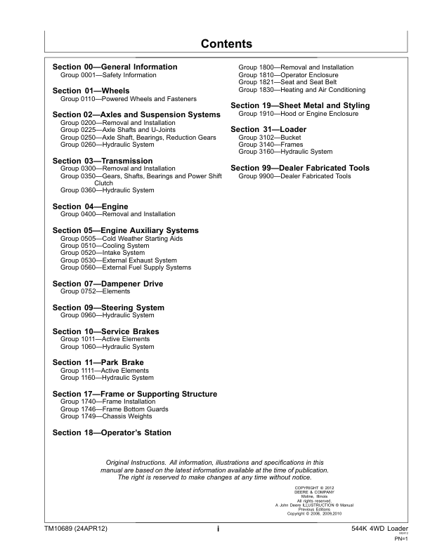 John Deere 544 4WD Wheel Loader with 6068HDW74 Engine Repair Technical Manual TM10689 - Image 4