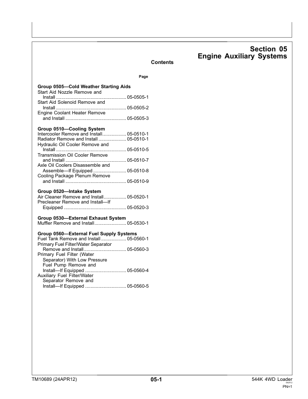 John Deere 544 4WD Wheel Loader with 6068HDW74 Engine Repair Technical Manual TM10689 - Image 7
