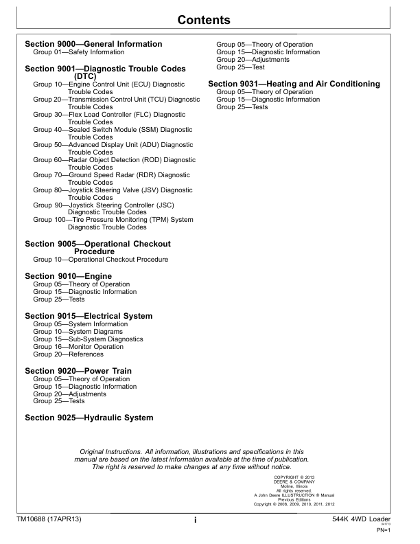 John Deere 544K 4WD Loader Operation and Test Service Manual TM10688 - Image 4