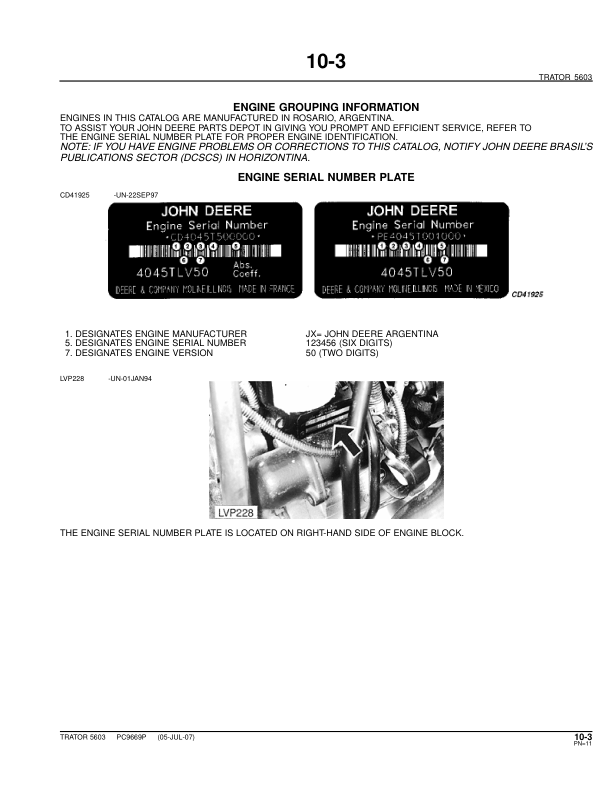 John Deere 5603 Tractor Parts Catalog PC9669P-07 PT - Image 6