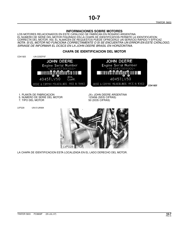 John Deere 5603 Tractor Parts Catalog PC9669P-07 PT - Image 10