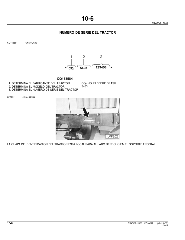 John Deere 5603 Tractor Parts Catalog PC9669P-07 PT - Image 9