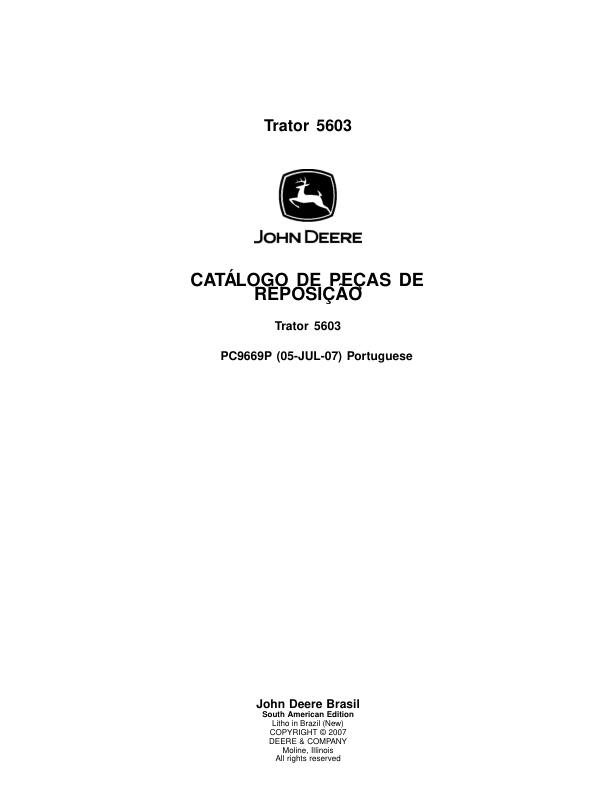 John Deere 5603 Tractor Parts Catalog PC9669P-07 PT - Image 2