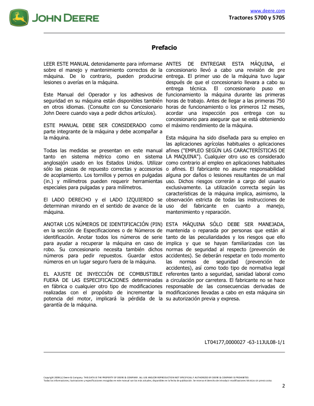 John Deere 5700 5705 Tractor Operators Manual ES - Image 3