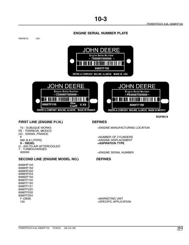 John Deere 6.8 L 6068HF150 PowerTech Engine Parts Catalog PC8425 - Image 5