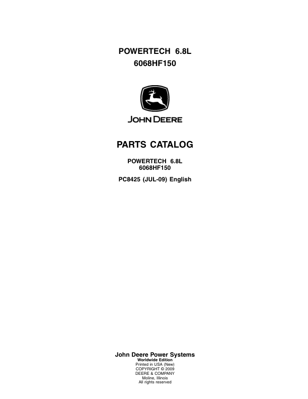 John Deere 6.8 L 6068HF150 PowerTech Engine Parts Catalog PC8425 - Image 2