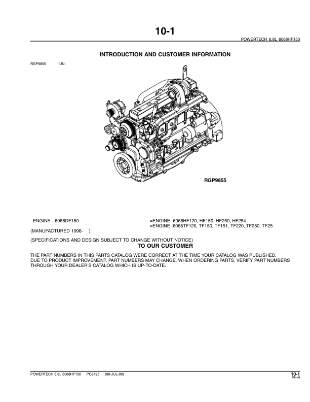 John Deere 6.8 L 6068HF150 PowerTech Engine Parts Catalog PC8425 - Image 3