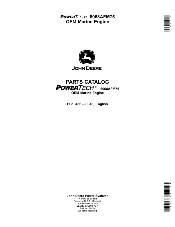 John Deere 6068AFM75 Marine Engine Parts Catalog PC10436 - Image 2