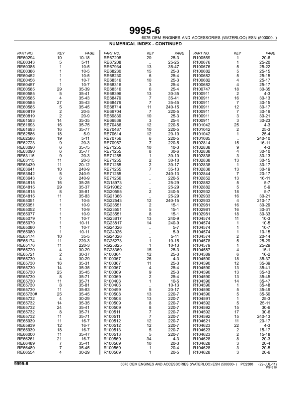John Deere 6076 Engine Parts Catalog SN 500000 and UP PC230 - Image 15
