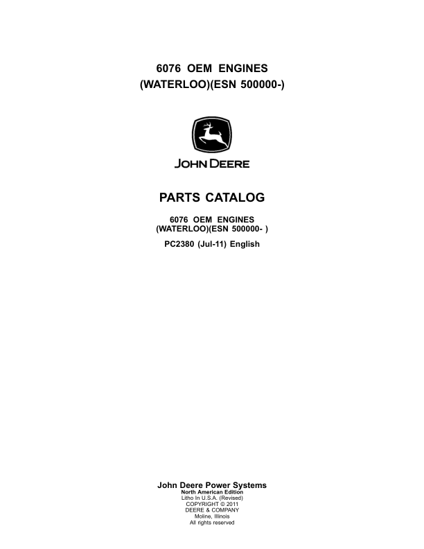 John Deere 6076 Engine Parts Catalog SN 500000 and UP PC230 - Image 2