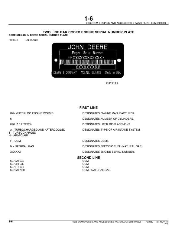 John Deere 6076 Engine Parts Catalog SN 500000 and UP PC230 - Image 9