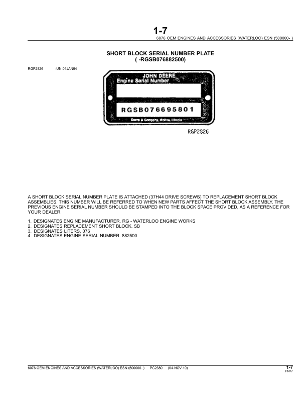 John Deere 6076 Engine Parts Catalog SN 500000 and UP PC230 - Image 10