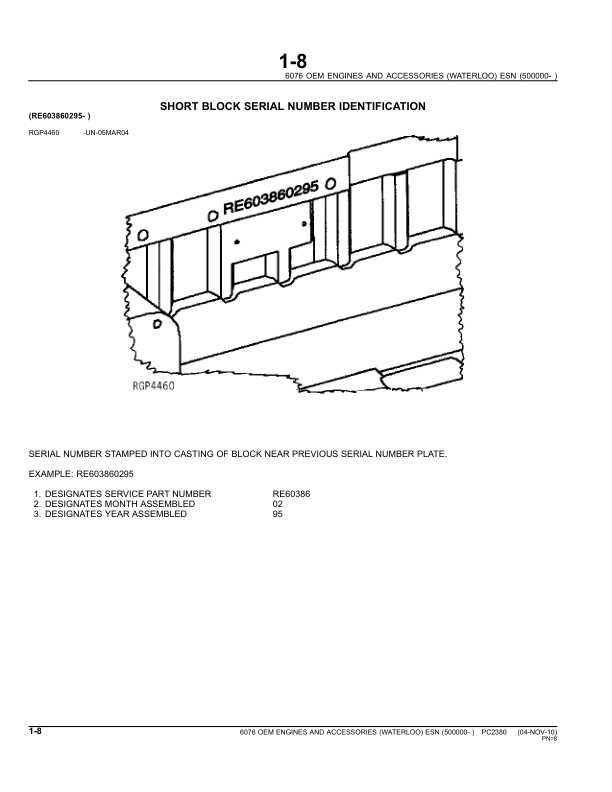 John Deere 6076 Engine Parts Catalog SN 500000 and UP PC230 - Image 3