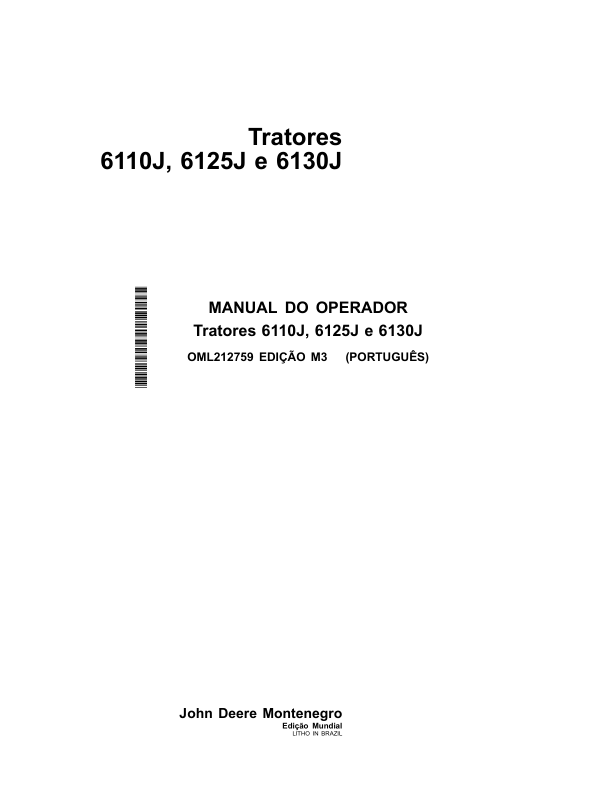 John Deere 6110J 6125J 6130J Tractor Operators Manual OML212759-M3 PT - Image 2
