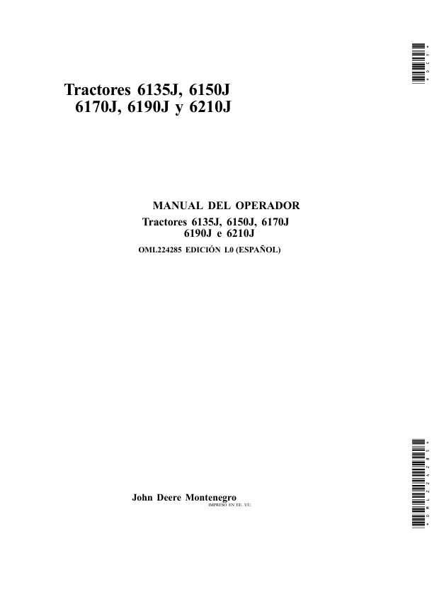 John Deere 6135J 6150J 6170J 6190J 6210J Tractor Operators Manual OML224285 ES - Image 2