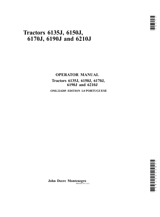 John Deere 6135J 6150J 6170J 6190J 6210J Tractor Operators Manual OML224285 PT - Image 2