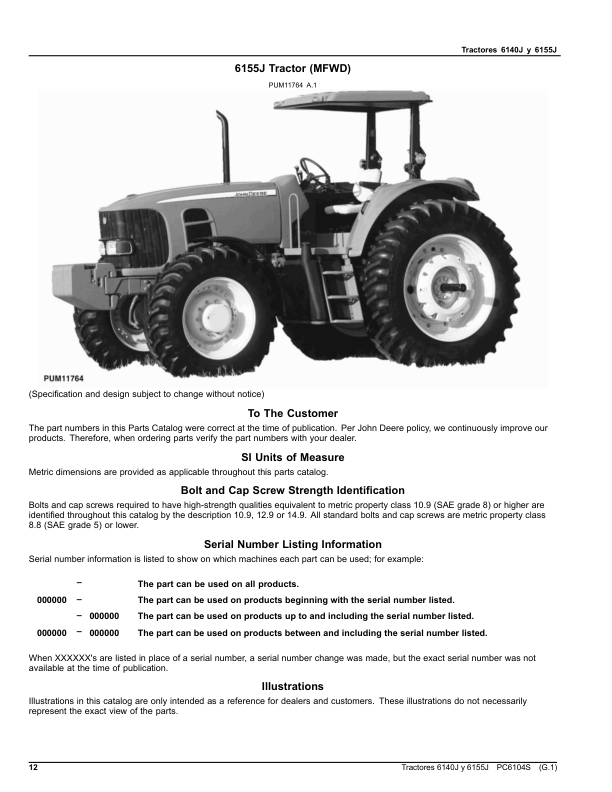 John Deere 6140J 6155J Tractor Parts Catalog PC6104S ES - Image 4