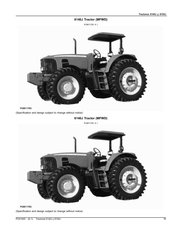 John Deere 6140J 6155J Tractor Parts Catalog PC6104S ES - Image 3