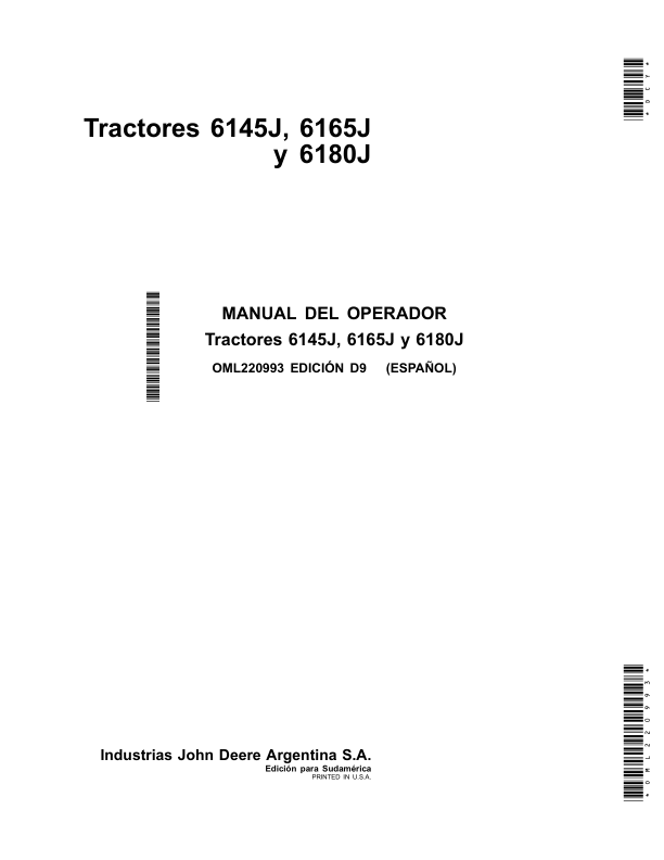 John Deere 6145J 6165J 6180J Tractor Operators Manual OML220993-D9 ES - Image 2