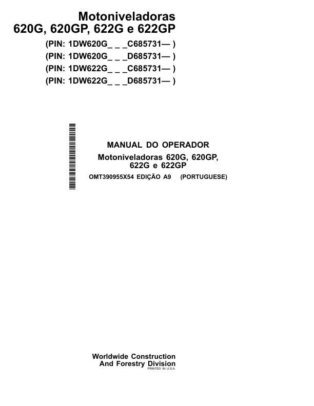 John Deere 620G 620GP 622G 622GP Grader Operators Manual OMT390955X54-A9 PT - Image 2