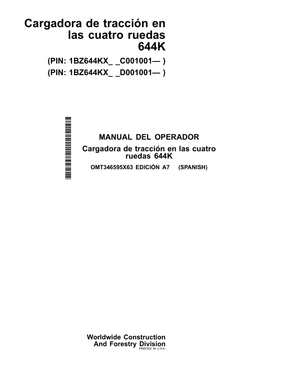 John Deere 644K Wheel Loader Parts Catalog OMT34659X63-A7 ES - Image 2