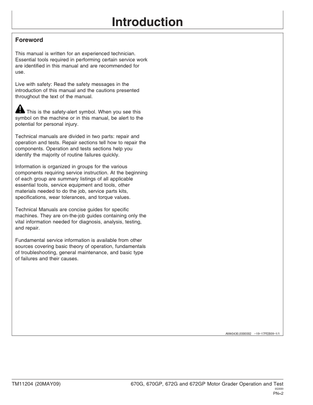 John Deere 670G 670GP 672G 672GP Grader Operation and Test Service Manual TM11204 - Image 3