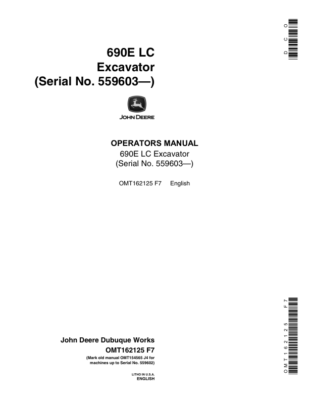 John Deere 690E LC Excavator Operators Manual SN 559603 and UP OMT162125 - Image 2