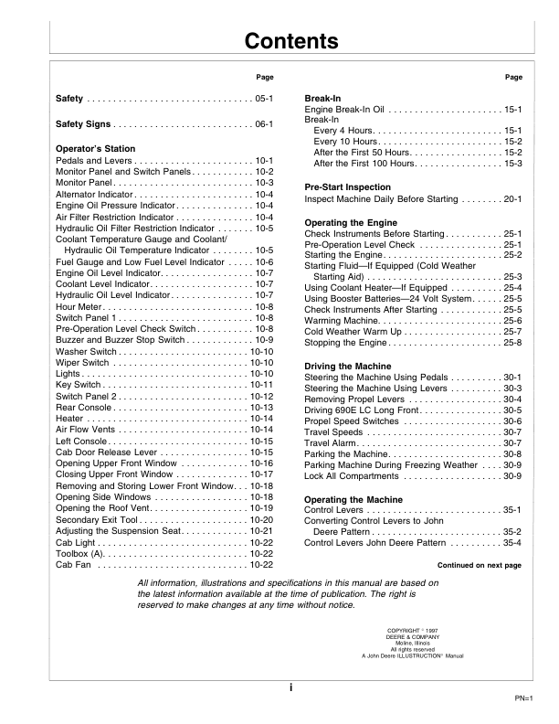John Deere 690E LC Excavator Operators Manual SN 559603 and UP OMT162125 - Image 7