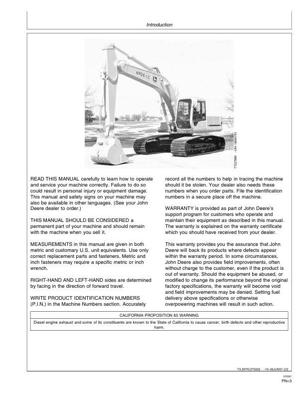 John Deere 690E LC Excavator Operators Manual SN 559603 and UP OMT162125 - Image 6